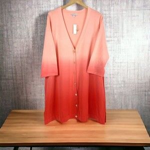 Isaac Mizrahi Live! Dip Dye Boyfriend Length Cardigan Womens Coral Ombre Plus 2X